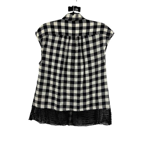 Anthropologie Top Womens Small Nellie Gingham Button Down Black Holding Horses - Picture 2 of 4